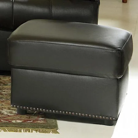 Leather Ottoman with Nailhead Trim